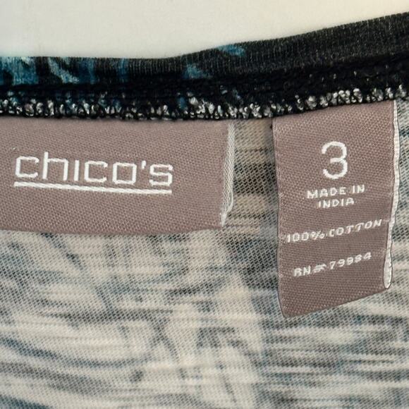 Chicos Peacock Feather Top Size 3 (Womens XL) Teal Sparkle Art to Wear Knit Tee - Picture 6 of 9